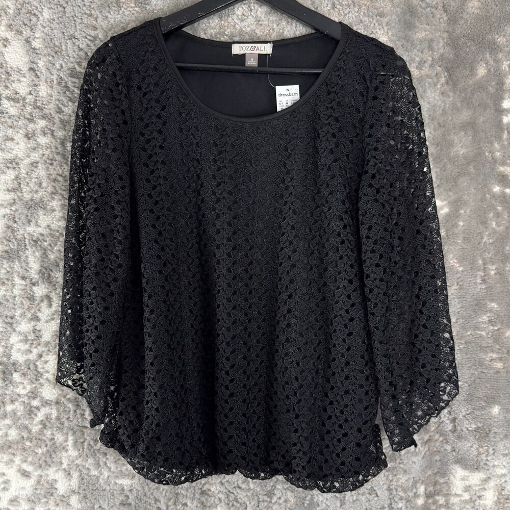 NEW Roz & Ali Size M Lace Lined Casual‎ Top Black Pullover NWT
